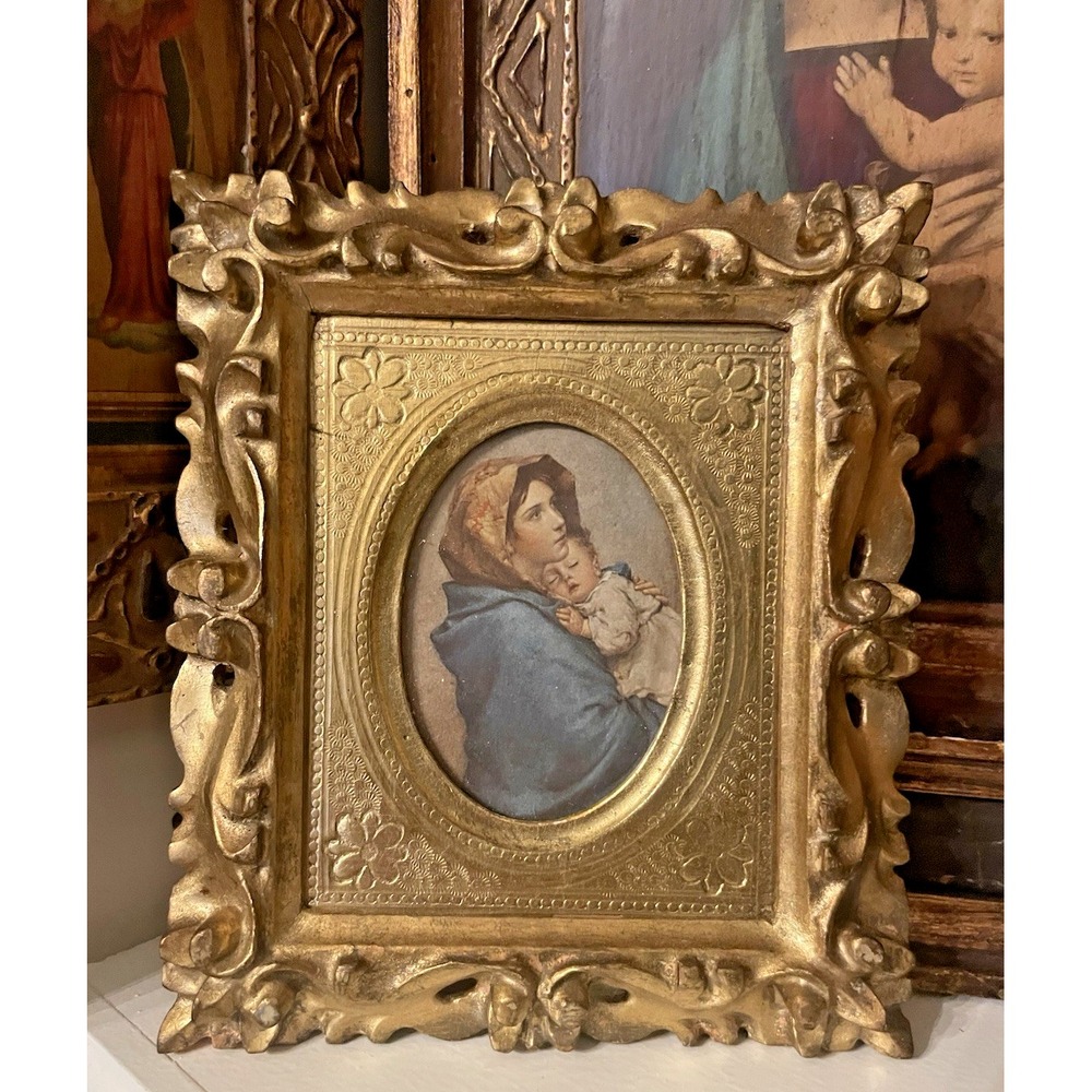 Vtg Italian Florentine Ornate Gold Gilt Madonna of Streets Framed Italy Wall Art